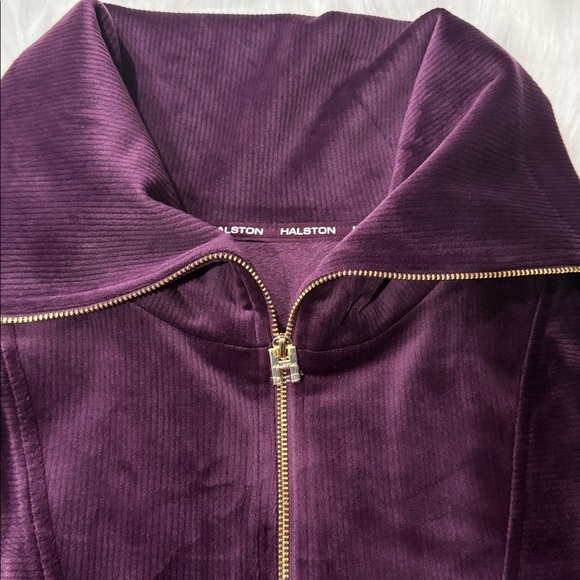 Halston Heritage Purple Velour Quarter-Zip Top - Picture 4 of 5